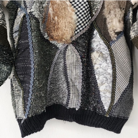 Vintage Mariea Kim wool blend rabbit fur mixed media sweater womens size M - Picture 3 of 9